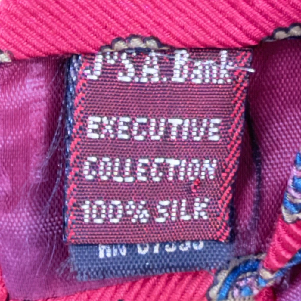 Jos A Bank Necktie Mens One Size Red Silk Medallion Executive Collection Classic